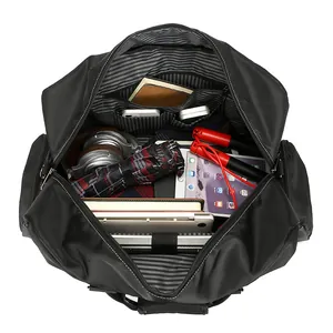 Große schwarze Reisetasche mit organisierter Inneneinteilung für Sport und Büroalltag