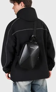 Men's hard shell chest bag with carbon fiber texture and secure combination lock