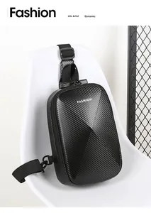 Close-up of black carbon fiber texture chest bag with secure mechanical combination lock