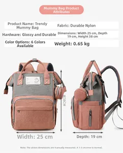 Detail of coral pink and grey nylon diaper backpack with durable hardware and side pouch