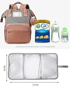 Detail view of pink and grey diaper bag set including a 57x30cm waterproof changing mat