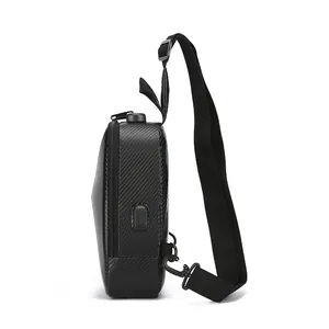 Black carbon fiber texture chest bag with USB port and secure combination lock
