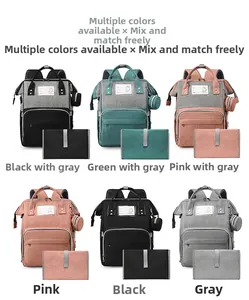 Multi-color diaper backpack set with small hanging pouch and foldable changing mat