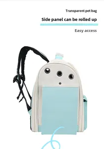 Detail view of the side roll-up flap and metal ventilation eyelets on the cat backpack