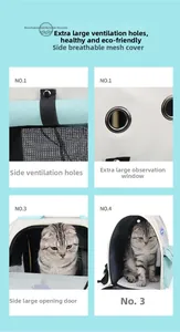 Detail view of breathable side mesh and ventilation holes on pet carrier backpack