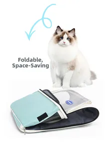 Foldable mint green pet carrier showing flat-folded state for easy space saving