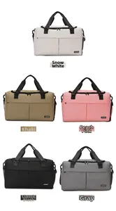 Variety of colors for large capacity travel bags including white, pink, black, and grey