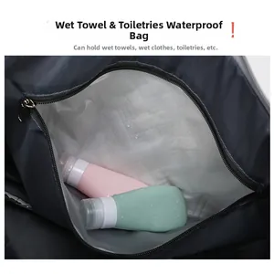 Close-up of waterproof dry-wet separation compartment for towels and toiletries