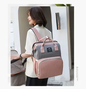 Zaino fasciatoio multifunzionale rosa e grigio con grande capacità e spallacci regolabili