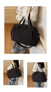 Vues multiples du sac de voyage de sport noir avec bandoulière et grande capacité