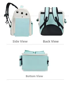 Detailed views of pet backpack with metal air vents and padded ergonomic shoulder straps