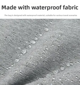 Macro detail of gray waterproof fabric with water droplets on the mommy backpack