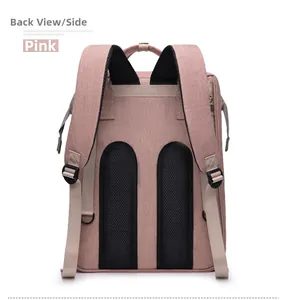 Pink diaper bag backpack back view showing padded breathable straps and ergonomic support