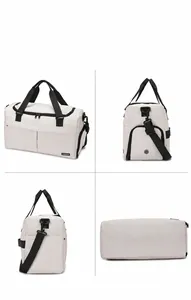 Multi-angle views of large capacity travel bag with dry-wet separation and strap