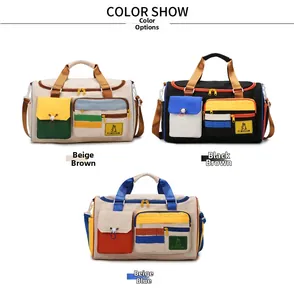 Detailed color options of the waterproof travel bag in beige-brown, black and blue shades