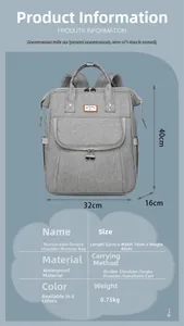 Waterproof diaper backpack showing 32x16x40cm size specs and functional usage detail