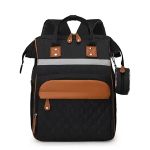 Waterproof Nylon Diaper Backpack And Pouch With Heart Quilting Reflective Strip Multipurpose Maternity Travel Bag For Mom Women
