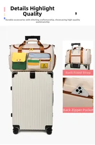 Detail of travel bag with trolley sleeve and hidden back zipper pocket for luggage