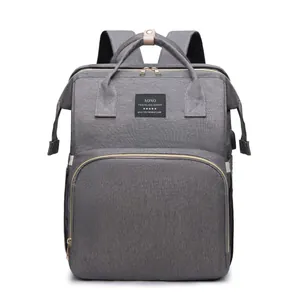 Sac à dos à langer gris multifonctionnel grande capacité avec port USB pour soins de bébé