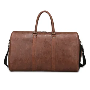 Large Capacity Vintage PU Leather Travel Duffel Bag For Women Men With Independent Shoe Compartment Dry Wet Separation