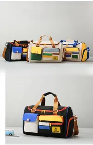 Detail view of multi-pocket travel bag with durable oxford fabric and reinforced handles