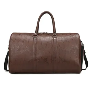 Brown crocodile leather travel bag with large capacity and detachable shoulder strap