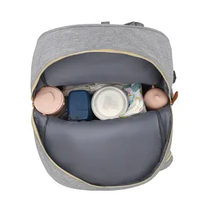 Large gray multi-function diaper backpack with spacious storage and thermal bottle pockets