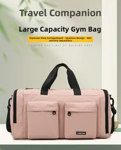 Pink travel bag with independent shoe compartment and dry wet separation detail