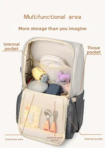 Detailed view of the diaper bag interior with multifunctional storage compartments