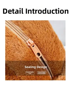 Detail view of the brown plush capybara bag featuring a smooth and durable zipper closure