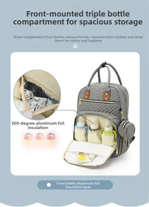 Front insulated pocket with 360-degree aluminum foil layer for three baby bottles