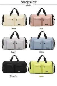 Six colors available for the multi-pocket travel bag including beige pink and blue