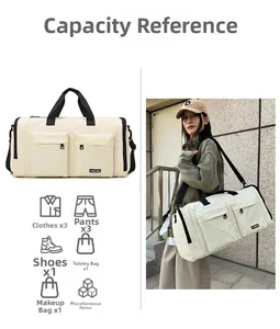 Large travel bag storage capacity showing space for clothes, shoes, and toiletries
