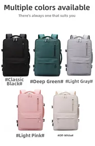 Detailed view of large capacity waterproof nylon backpacks in five assorted color options