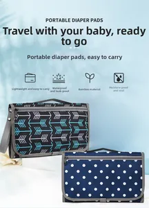 Detail showing waterproof ramie fabric diaper pad with folding handle and zipper pocket