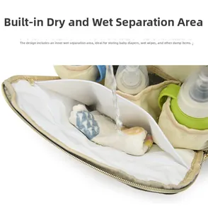 Detail of insulated diaper bag with internal dry and wet separation waterproof compartment