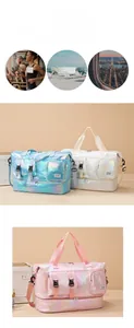 Detail view of pearlescent waterproof travel bags with wet-dry separation pockets