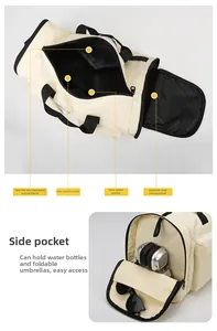 Detail view of large travel bag with separate shoe compartment and dry-wet pocket