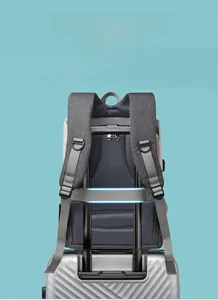 Detail of baby bag trolley sleeve on luggage with breathable mesh back panel