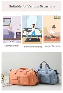 Multi-purpose travel bag with front pockets and detachable shoulder strap in two colors