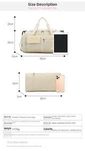 Large beige travel bag with separate shoe compartment and wet-dry storage sections