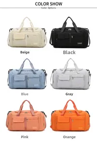 Travel duffel bag collection in beige black blue grey pink and orange nylon colors