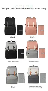 Macro display of multifunctional diaper backpacks in six assorted colors with matching pads