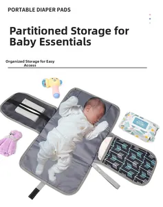 Portable baby changing mat featuring storage pockets for wipes and accessories