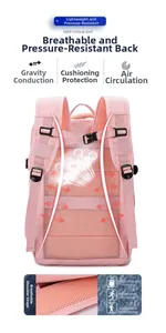 Pink backpack detail showing breathable mesh back panel and S-shaped shoulder straps