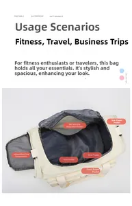 Detailed view of the water-resistant gym bag showing dry wet separation and shoe compartment