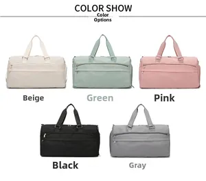 Multi-color travel bags set in beige, green, pink, black and grey with waterproof fabric