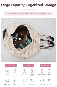 Top view of travel gym bag interior showing spacious compartments and a separate shoe pocket