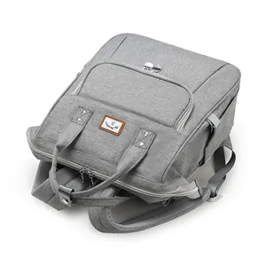 Gray multifunctional large capacity diaper backpack for moms with My Sunshine logo