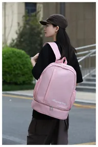 Pink waterproof nylon fitness travel bag with wet dry compartment and shoe storage